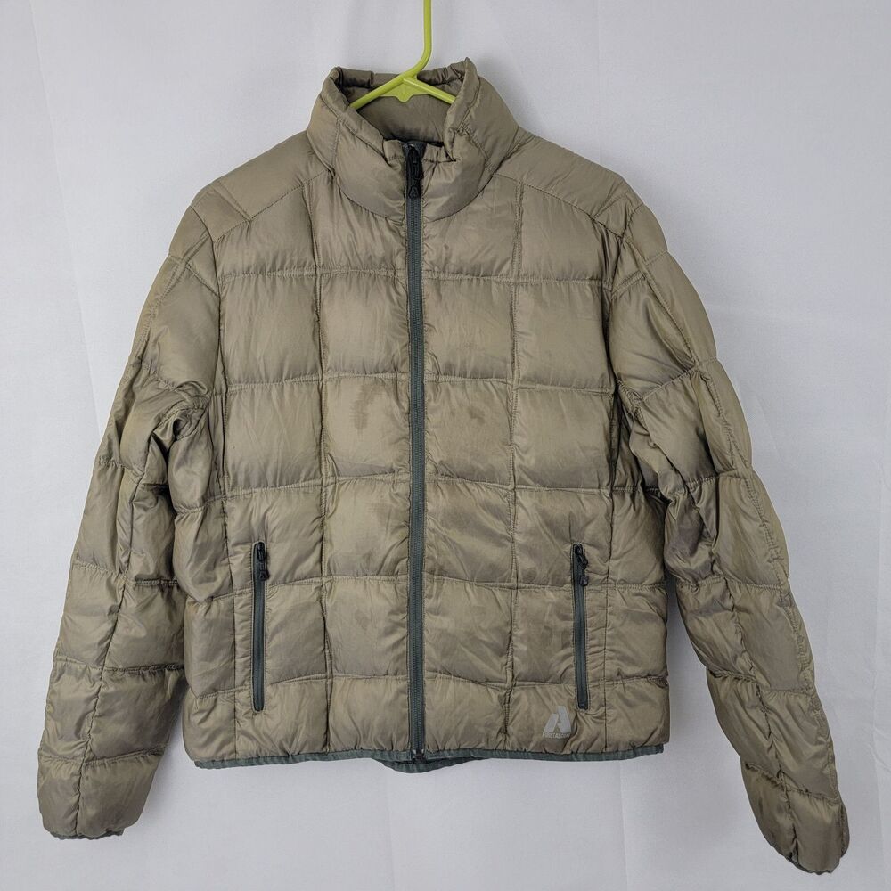 EDDIE BAUER Womens Jacket Sz XL? Down Puffer TAN EB800 First Ascent STAINS